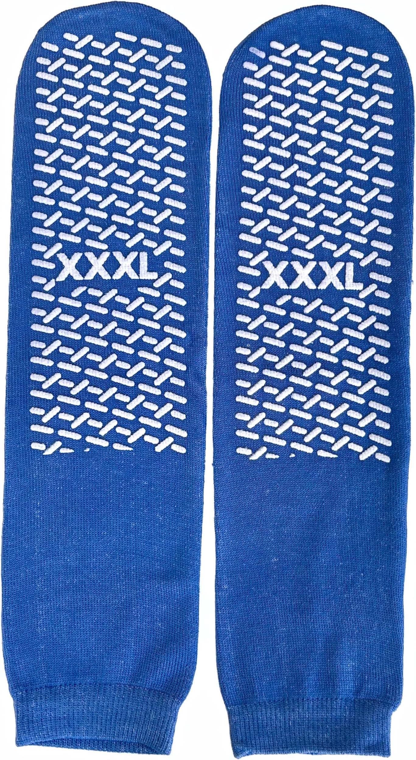 3XL Slip Stop Single Tread Slipper Socks | Triple Extra Large Blue Extra Wide Bariatric Socks (3 Pairs)