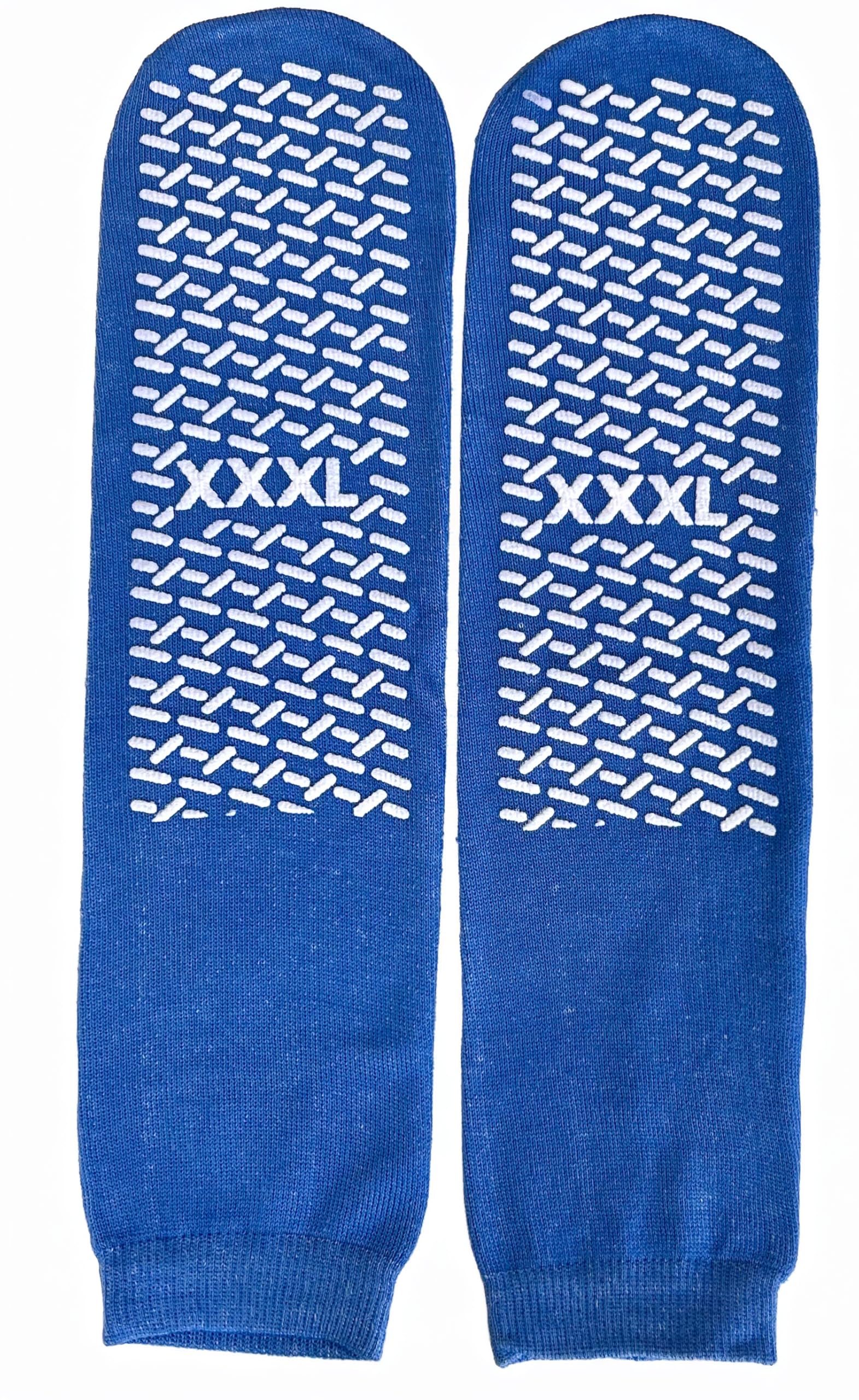 3XL Slip Stop Single Tread Slipper Socks | Triple Extra Large Blue Extra Wide Bariatric, Non Slip Sock, (3 Pairs)