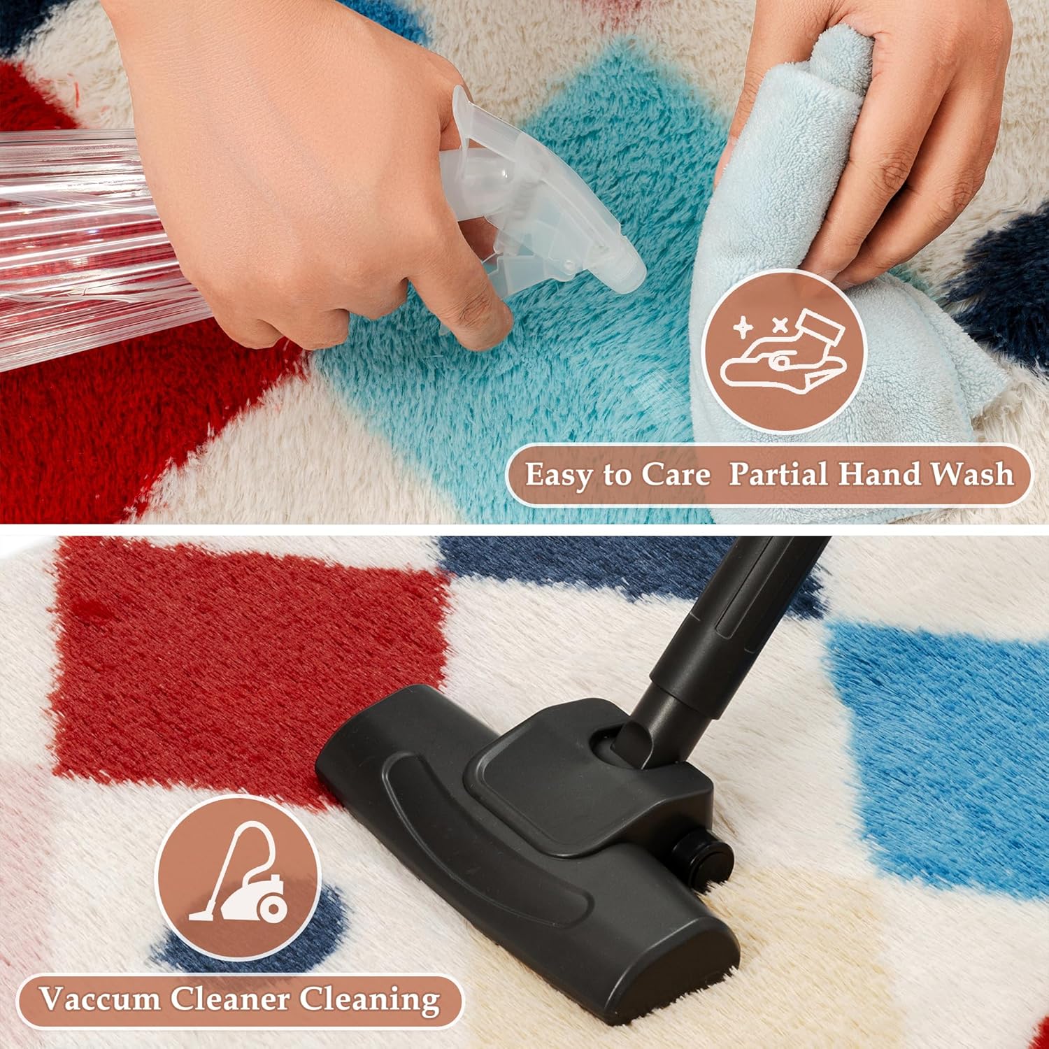 PureCozy Colorful 5x8 Area Rug for Living Room Washable Non Slip Neutral Soft Bedroom Checkered Carpet Rainbow Fluffy Modern Shag Fuzzy Indoor Large Aesthetic Bedroom Home Office Playroom Nursery