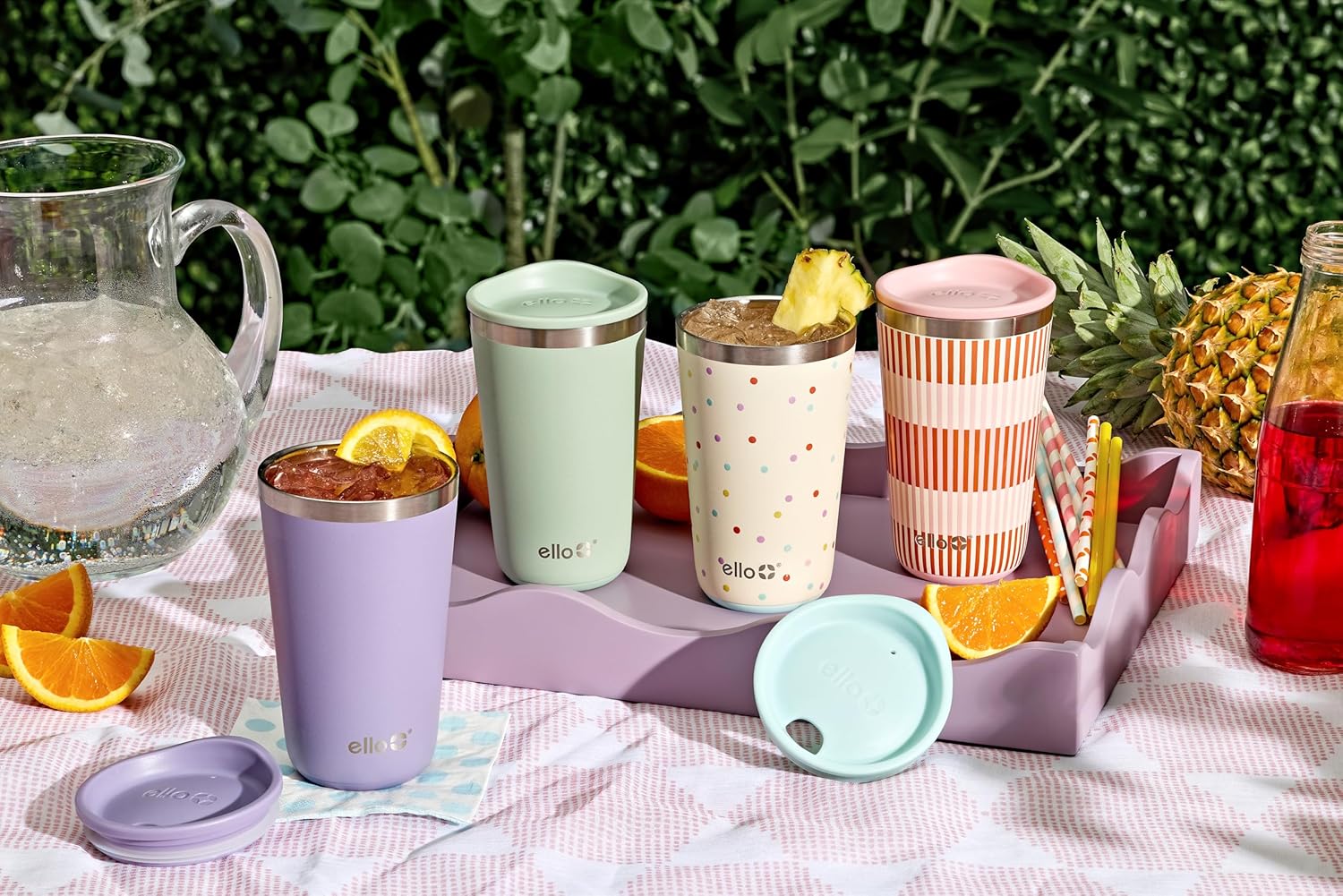 Ello 2 Pack 16oz Stainless Steel Stacking Cups with Easy Press Lids | Pint Size Reusable Tumblers for Parties, Home, Camping, Outdoor | Keeps Cold for 16 Hours, Dishwasher Safe | Soft Plum & Sage - Image 2