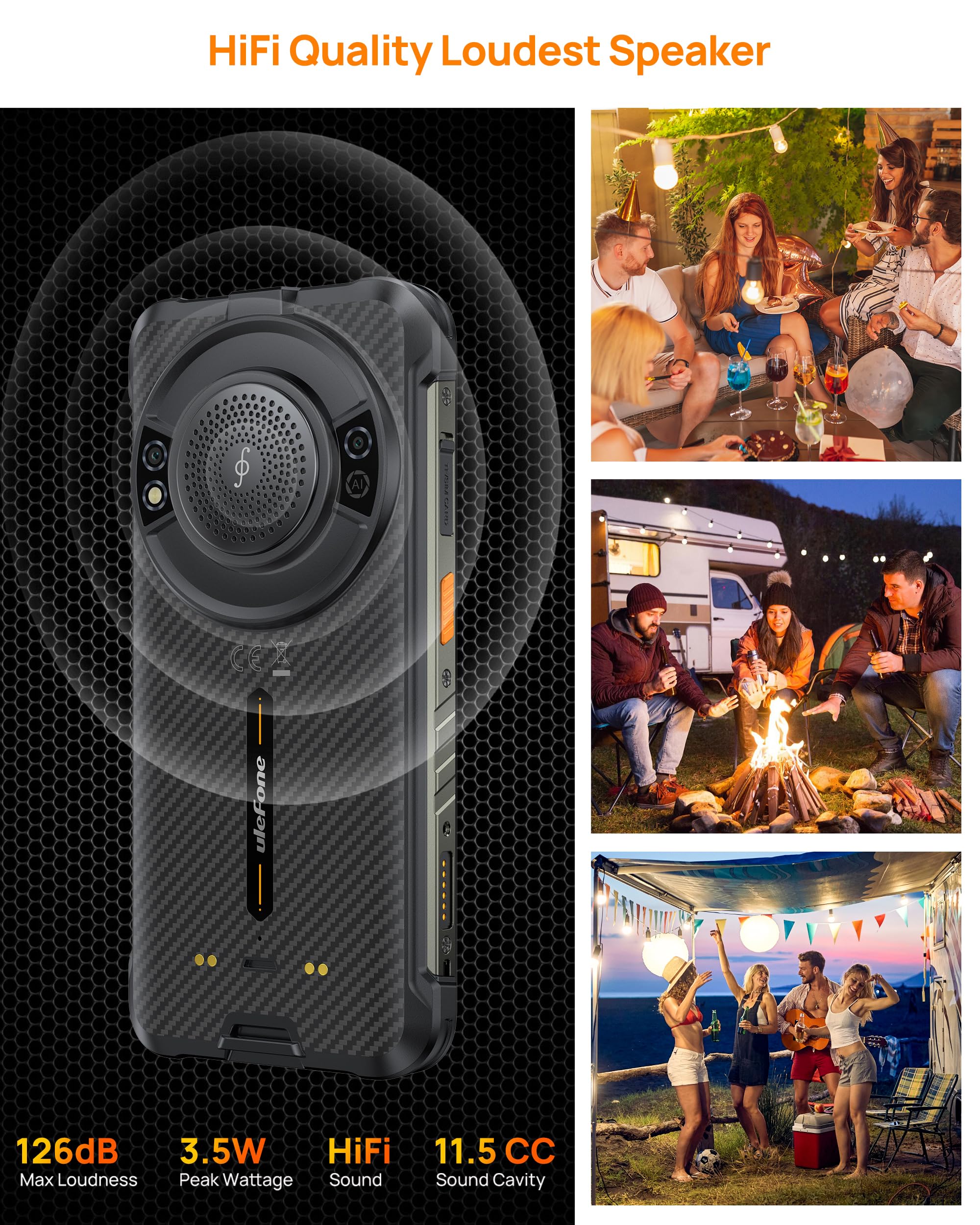 Ulefone 4G Rugged Phone, RugKing Unlocked Smartphone, Android 15, 16+256GB, 50MP+2MP+8MP Camera, 9600mAh, 126dB Speaker, 5.99” Screen, 3-Card Slot, NFC/GPS, Dual LTE