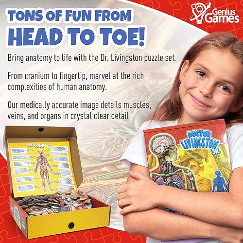 Miniatura 3 de Human Anatomy - Rompecabezas de suelo para niños, rompecabezas de cuerpo completo de 100 piezas del Dr. Livingston Jr, rompecabezas de suelo de 4