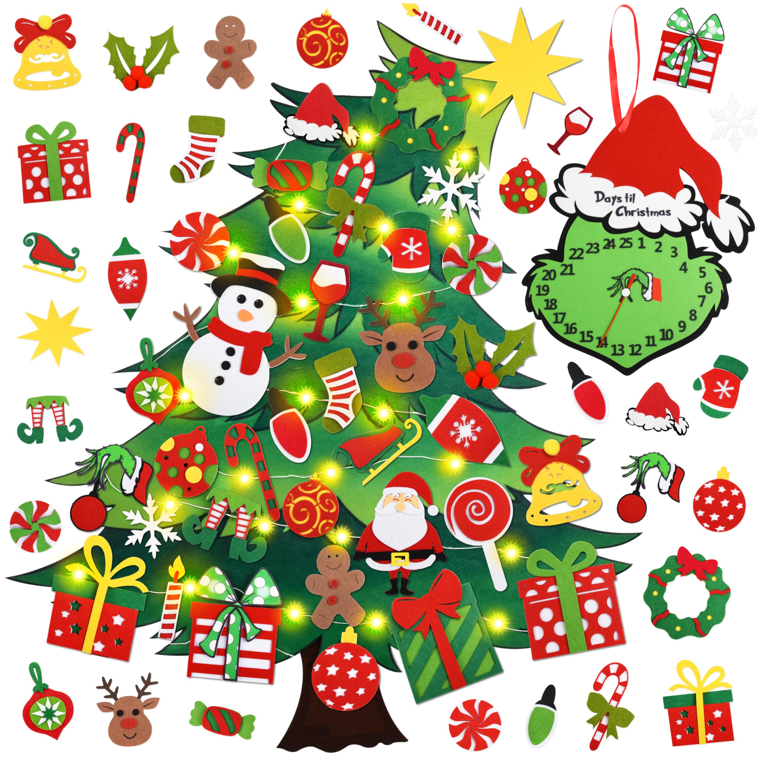 Felt Christmas Tree with Advent Calendar Set 3.3Ft Felt Tree Kit for Kids Wall Countdown for Christmas Day Xmas Tree Ornaments Handmade Christmas Gift Decorations