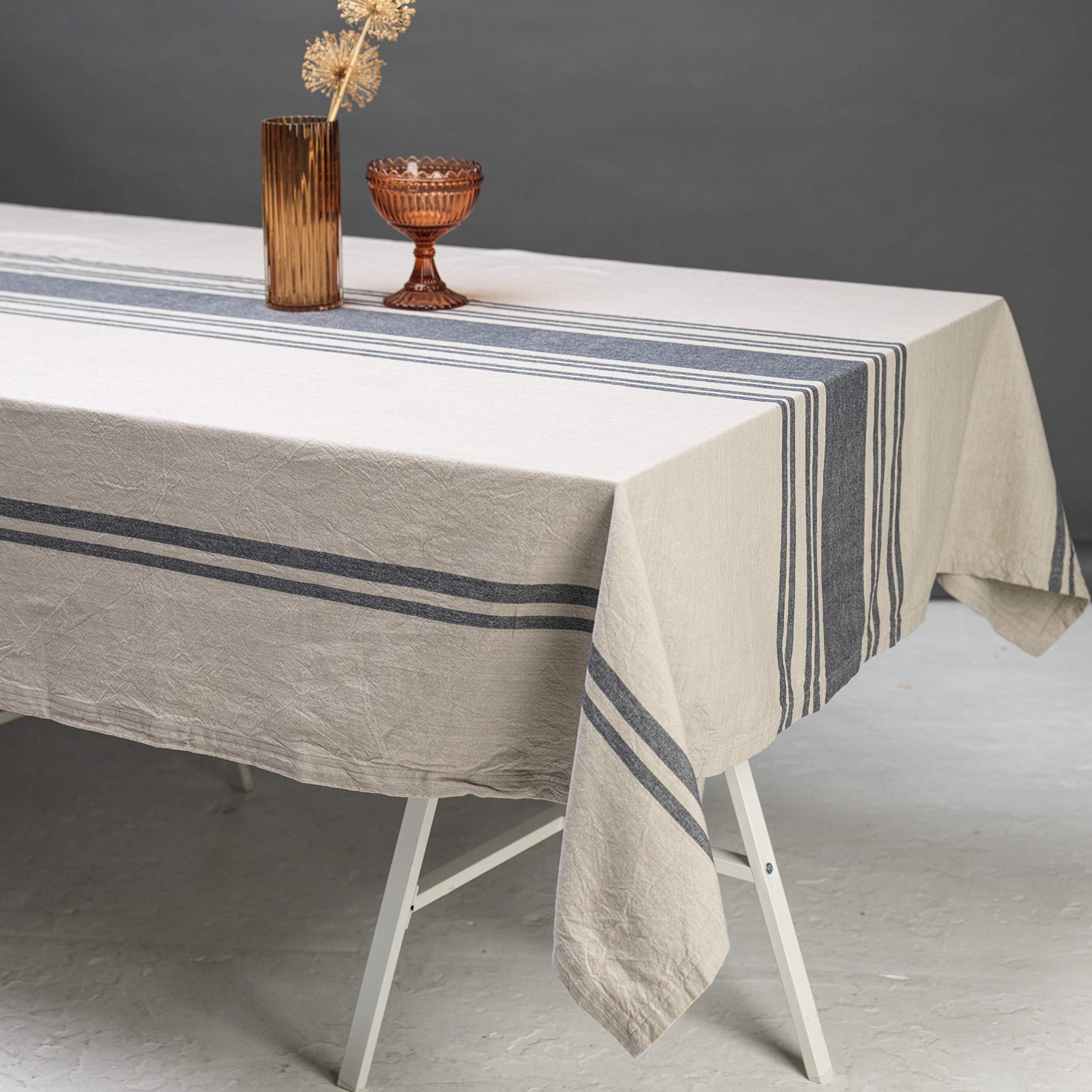 Rideau en lin et coton beige DUK Striped drapé haut de gamme