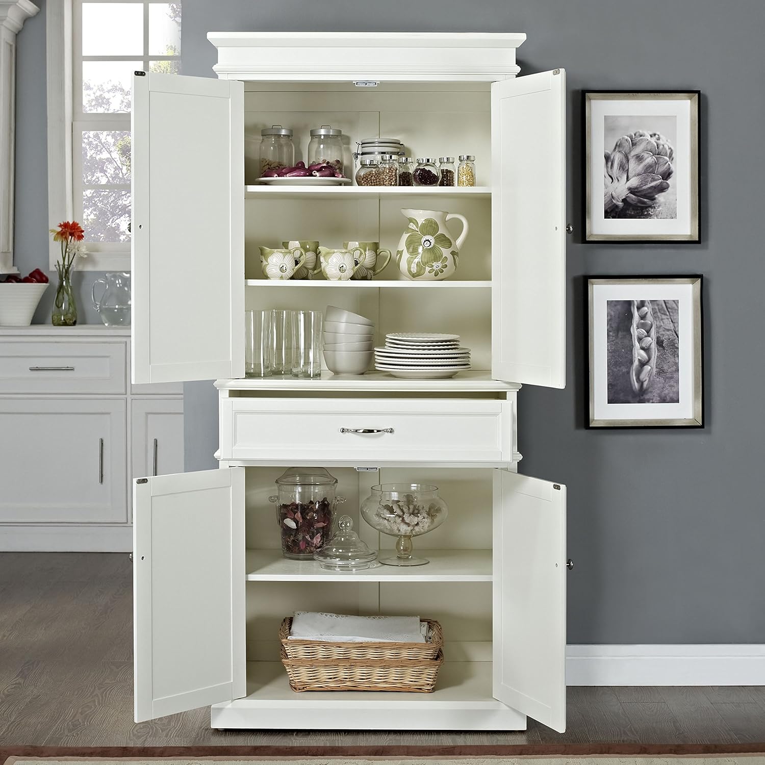 Parsons Classic White Transitional Pantry with Adjustable Shelves