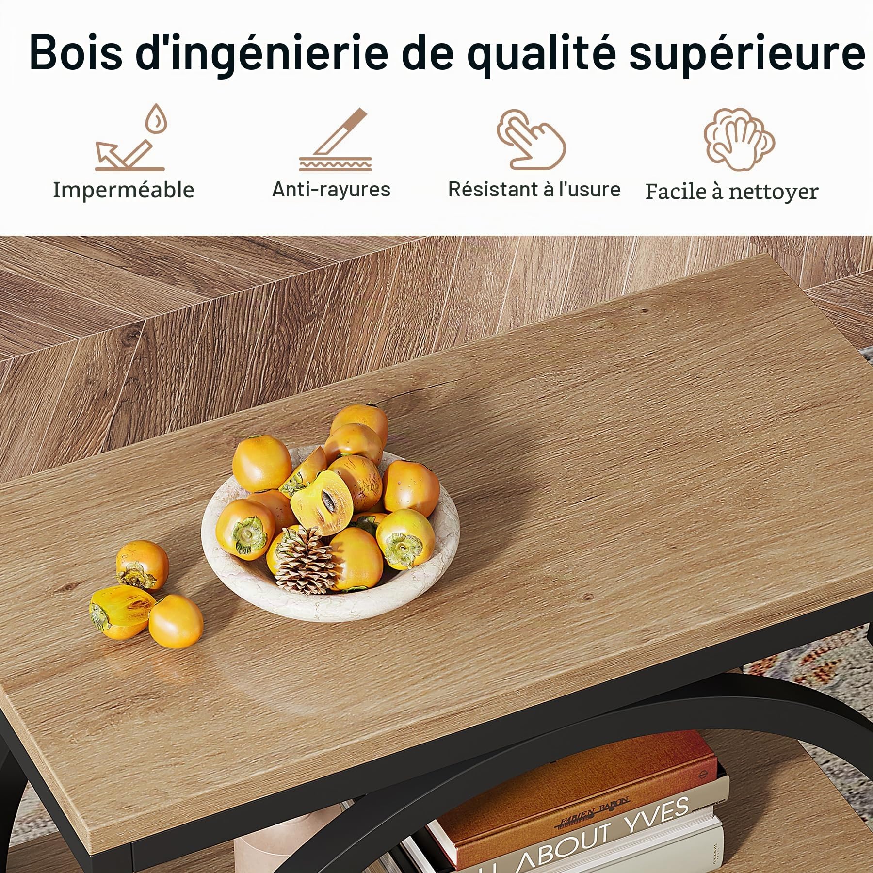 Tribesigns Table d'appoint à 3 niveaux, style industriel avec cadre rond en métal pour salon, table de chevet en bois pour chambre à coucher, chêne