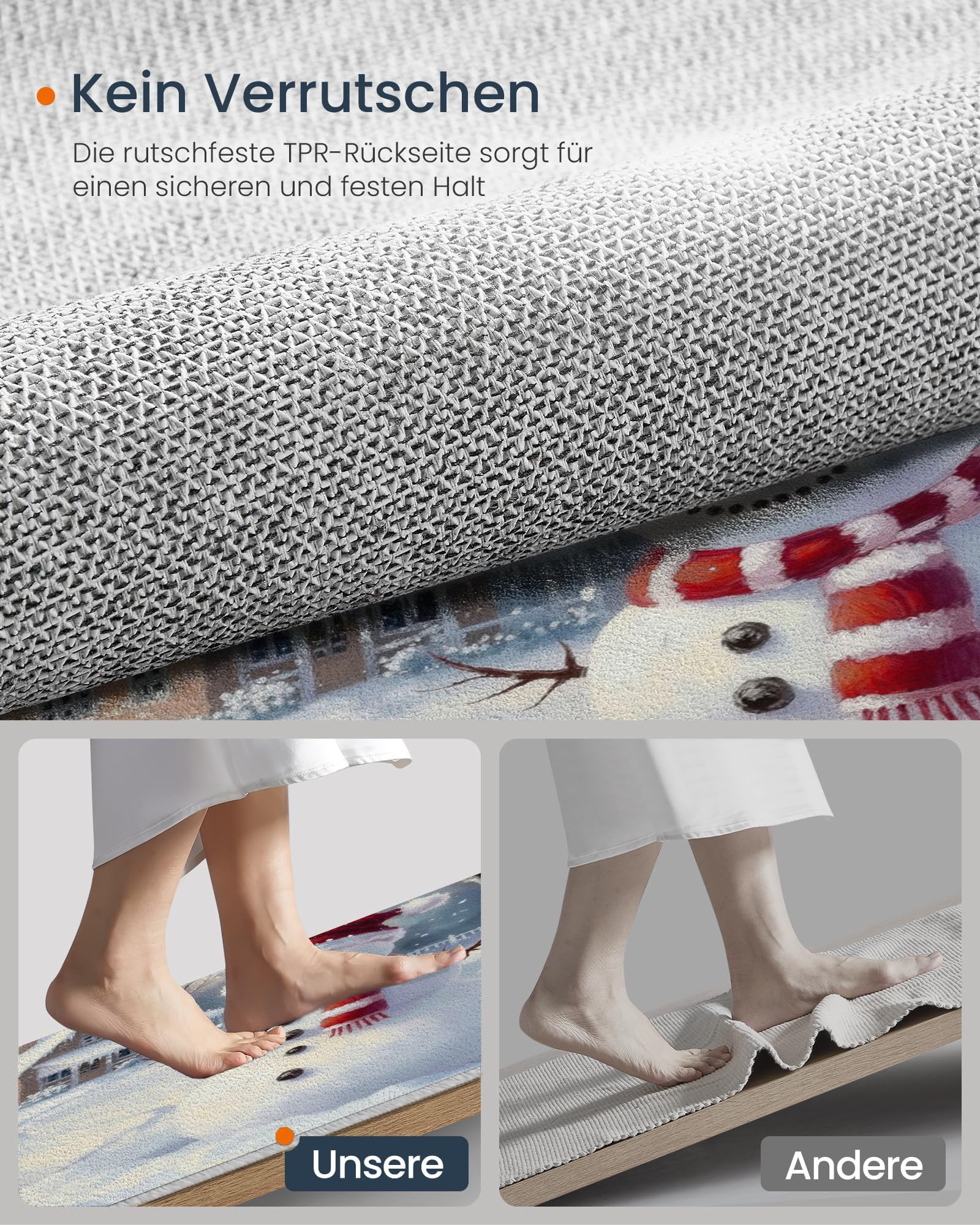 Schmutzfangmatte Innen 80x120cm, Schneemann-Holzhaus Waschbare rutschfeste Fußmatte, Retro-Winter-Schneeszene Fußmatte Eingangstürmatte für Haustür Flur Innenbereich, Weiß