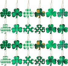 WATINC 25 Pack Clover Wooden Ornament, Classic Styles of St. Patrick’s Day Hanging Wooden Pendant, Clover Shaped Cutouts Tree Pendant for Celebrate Irish Day Party,Saint Patty’s Day Home Hanging Decor