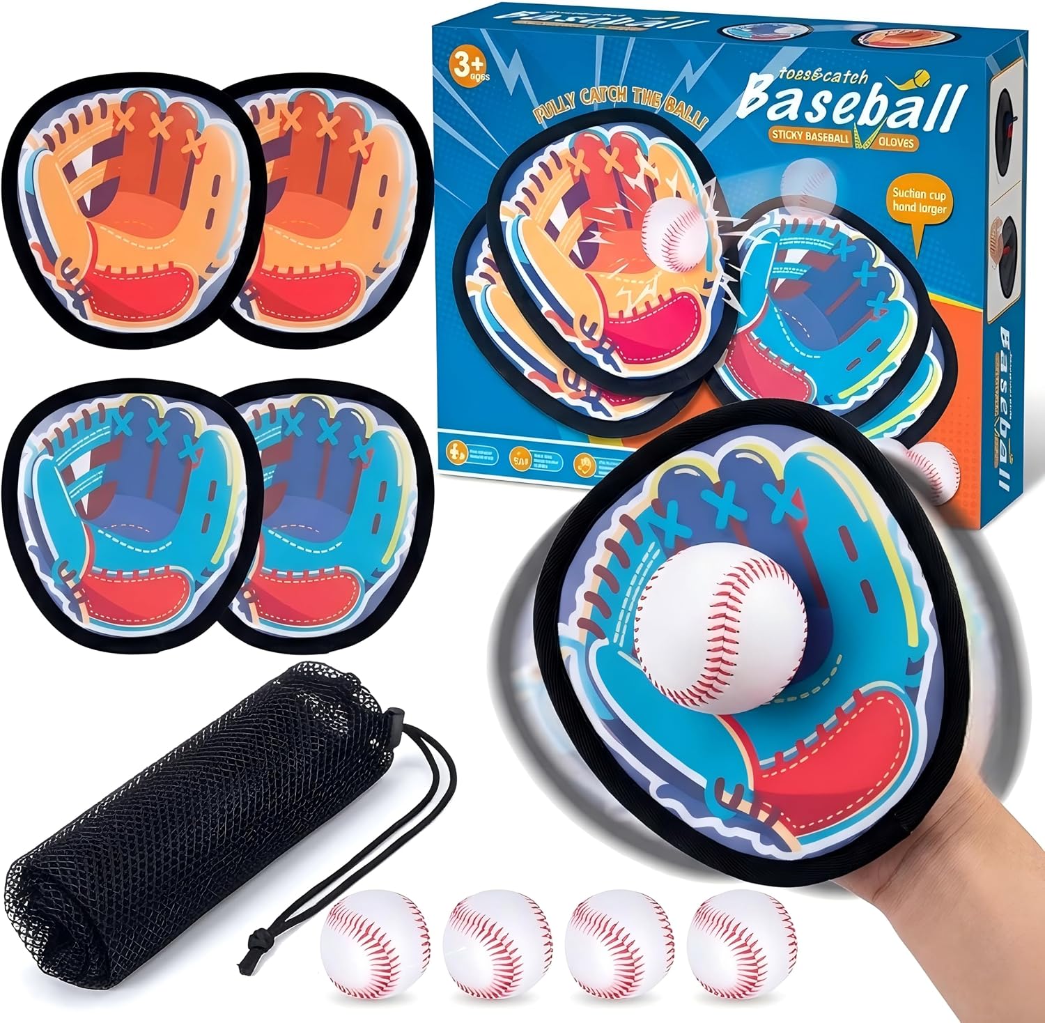 Toss and Catch Game Set, Easy to Catch Sticky Balls & Starter Baseball Glove, Outdoor Suction Catch Ball Set for Family Backyard Beach Yard Play, Hand-Eye Coordination Sports Toys for Kids Ages 3+