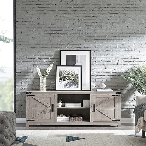Miniatura 3 de T4TREAM - Mueble de TV estilo granja para televisores de hasta 75 pulgadas, consola de televisión con puerta de granja de madera y estantes de