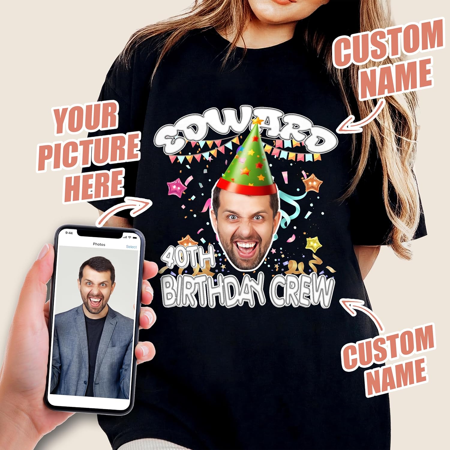 Mit & Mia Custom Birthday Shirt for Women Men Custom T Shirts Personalized Gifts for Birthday Funny Face Shirts with Photos - Image 2
