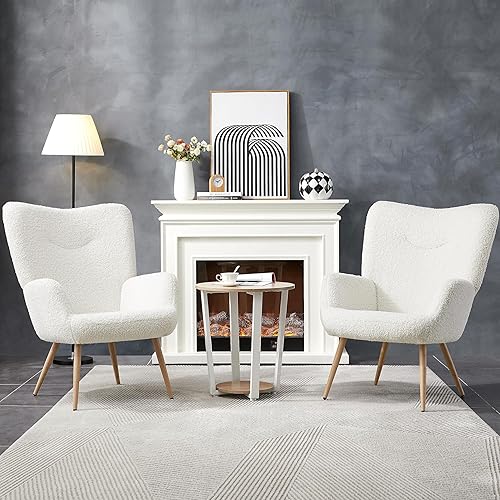 Miniatura 4 de Yaheetech Silla de tocador moderna, silla decorativa de tela Boucle, sillón de felpa Sherpa con respaldo alto y acolchado suave, silla casual