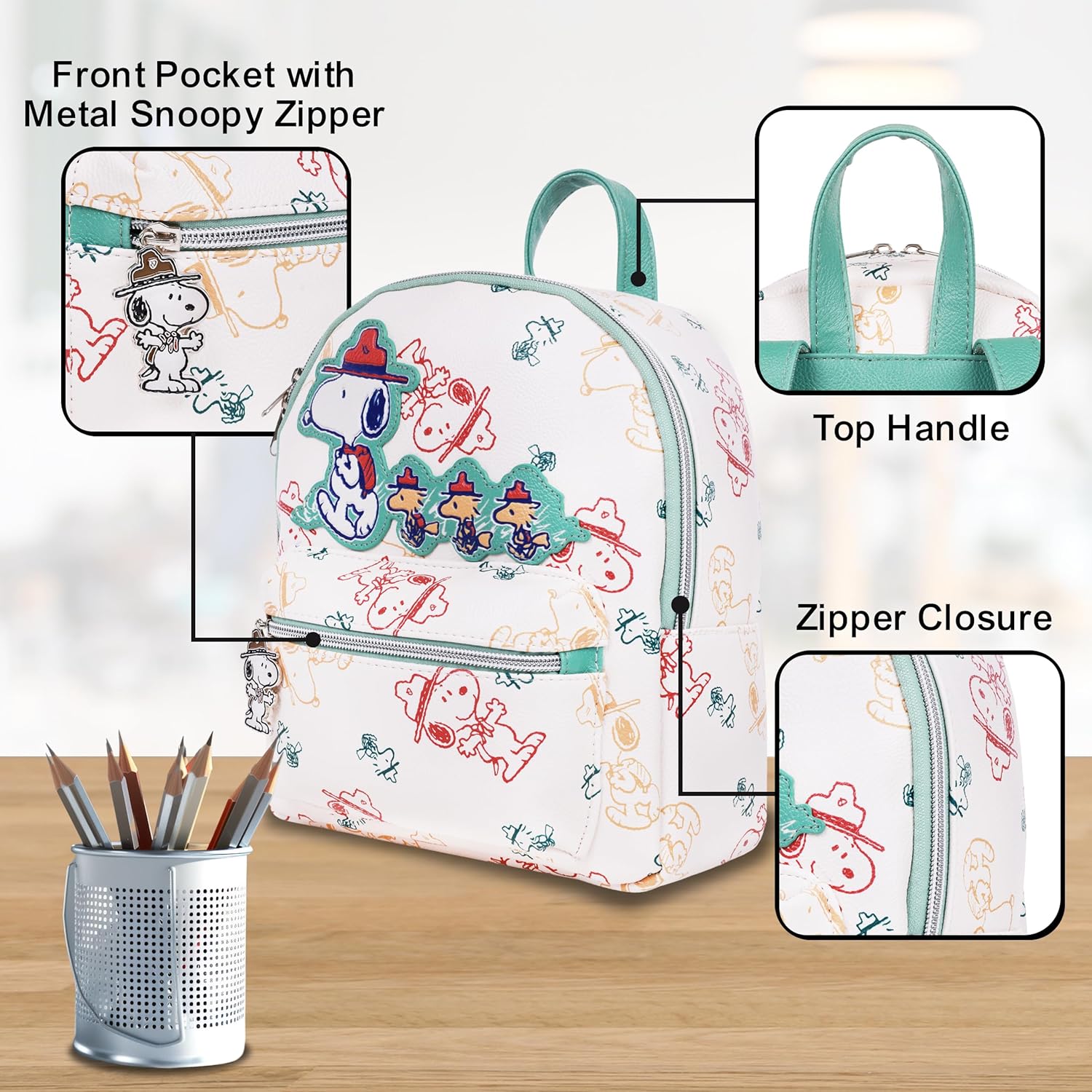 Peanuts Beagle Scout “Happy Trails Ahead” All-Over Print Mini Backpack, Featuring Snoopy and Woodstock, Daily Travel Backpack, Multicolor - Image 4