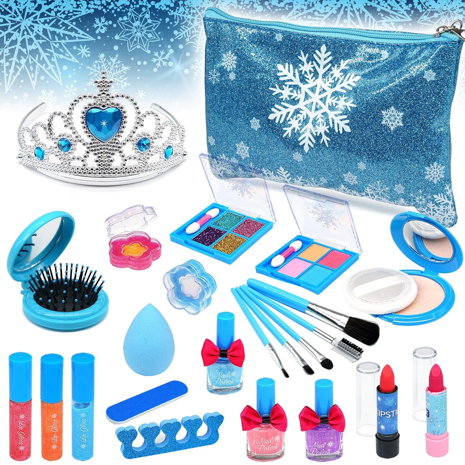Kids Washable Makeup Toys Girls - Frozen Real Cosmetic Toy Little Girl , Toddler & Non-Toxic Make Up Set , Children Vanities Dress Up,Child Princess Play pretend Birthday Gift,Age 3 4 5 6 7 8 Year Old