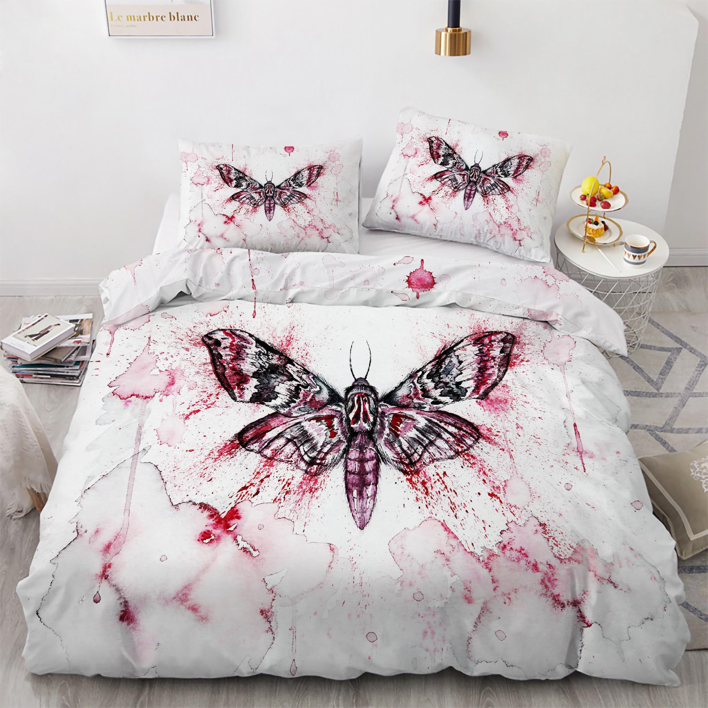 Parure de lit papillon de nuit fumée 160x200 cm avec housse de couette en microfibre et 2 taies