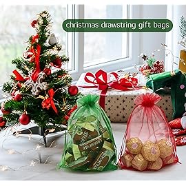 Jexila 100PCS Sheer Green Organza Gift Bag 5\'\'X7\'\' Mesh Bags Drawstring St.Patrick\'s Day Goodie Candy Treat Bag St.Patricks Party Favor