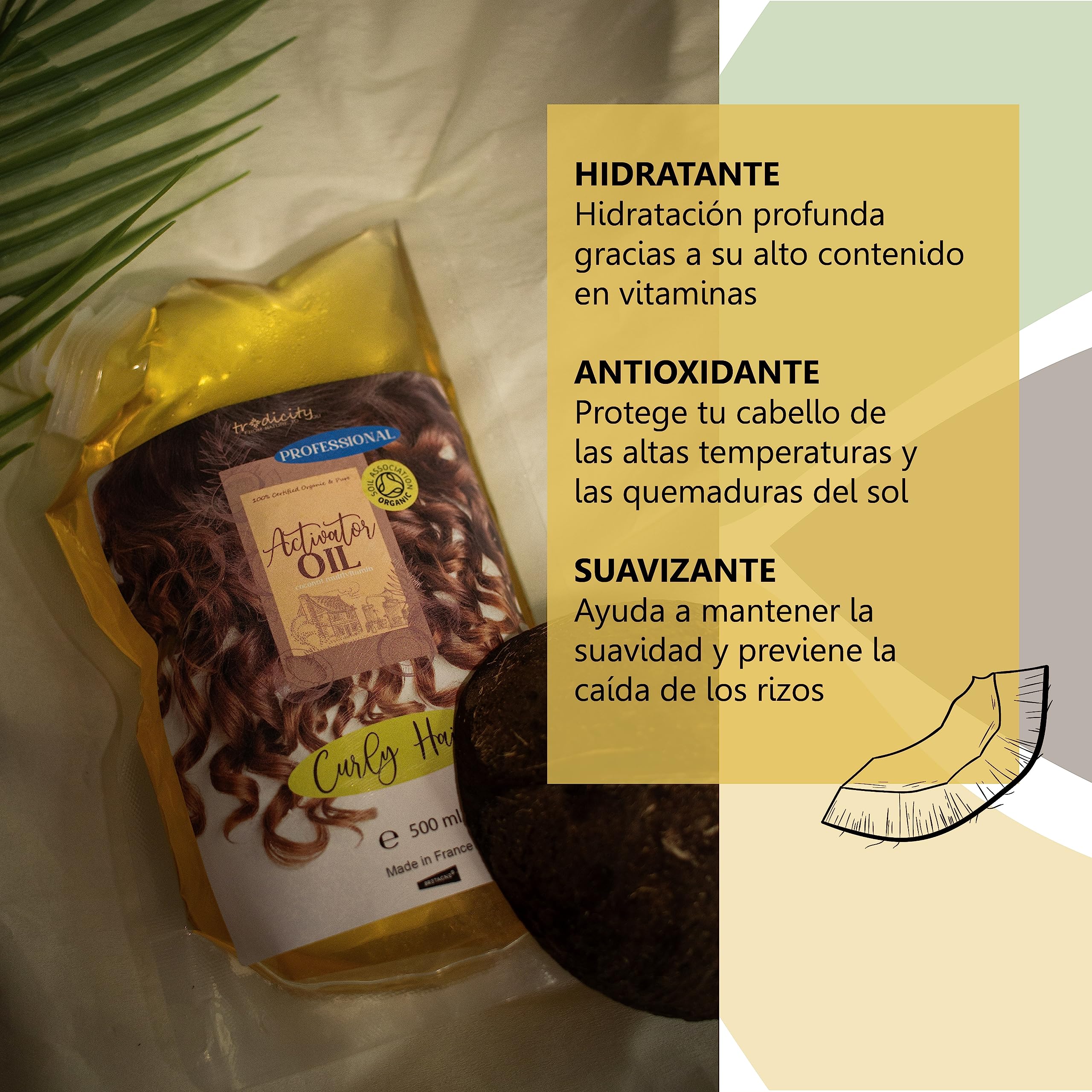Aceite de Coco Natural para el Cabello, Aceite Activador de Rizos Profesional, Ganador del Concurso de Peluquería, Antiencrespamiento, Ultra Hidratante, Acondicionador y Suavizante, 5000 ml