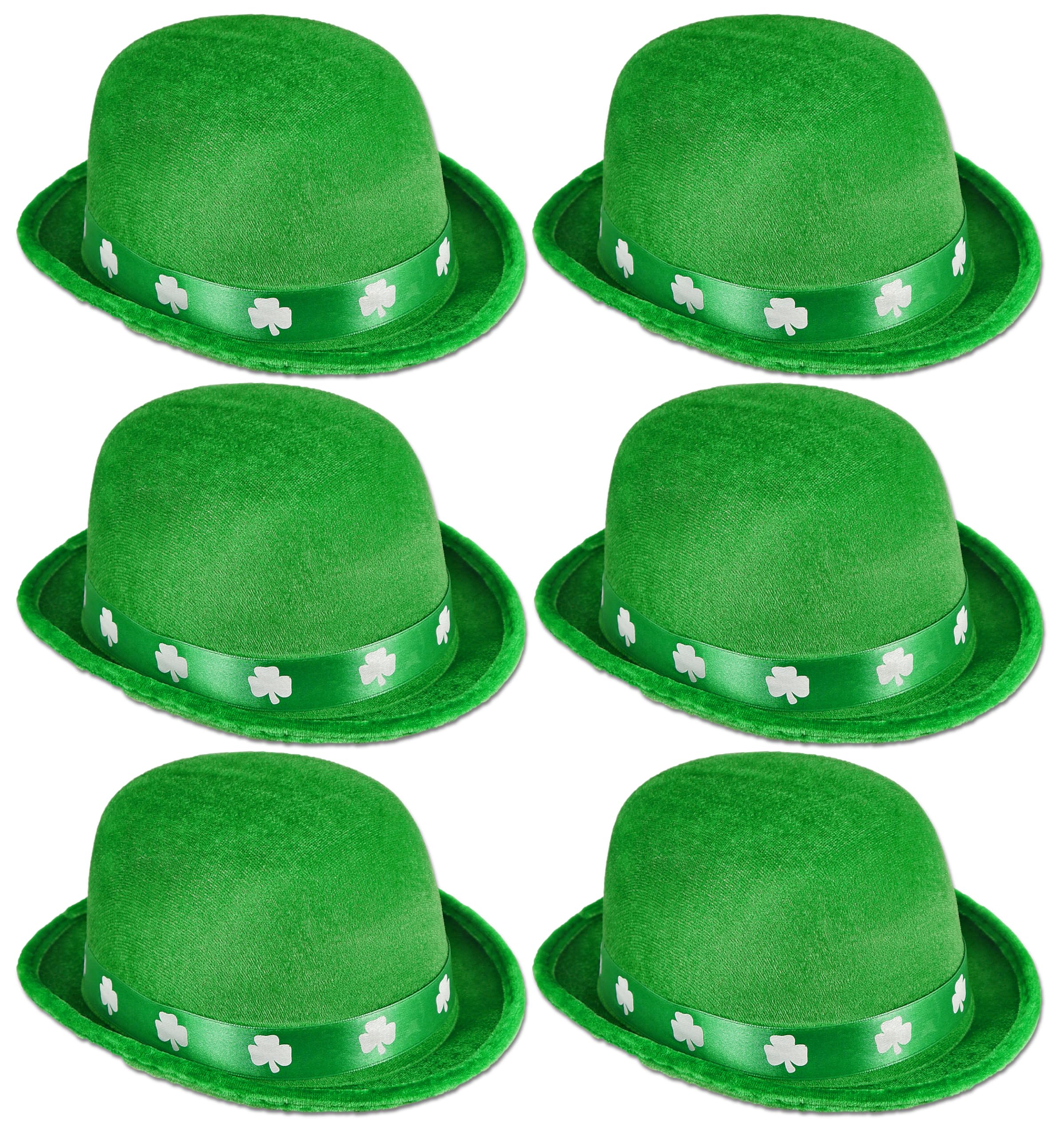 Quickdraw 6 x Adults Green Irish Bowler Hat with Shamrock Band St Patrick’s Day Ireland Fancy Dress Costume Accessory