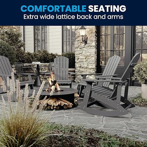 Miniatura 8 de Flash Furniture Savannah - Mecedora Adirondack de madera de poliresina, poliestireno gris para todo tipo de clima, herrajes de acero inoxidable