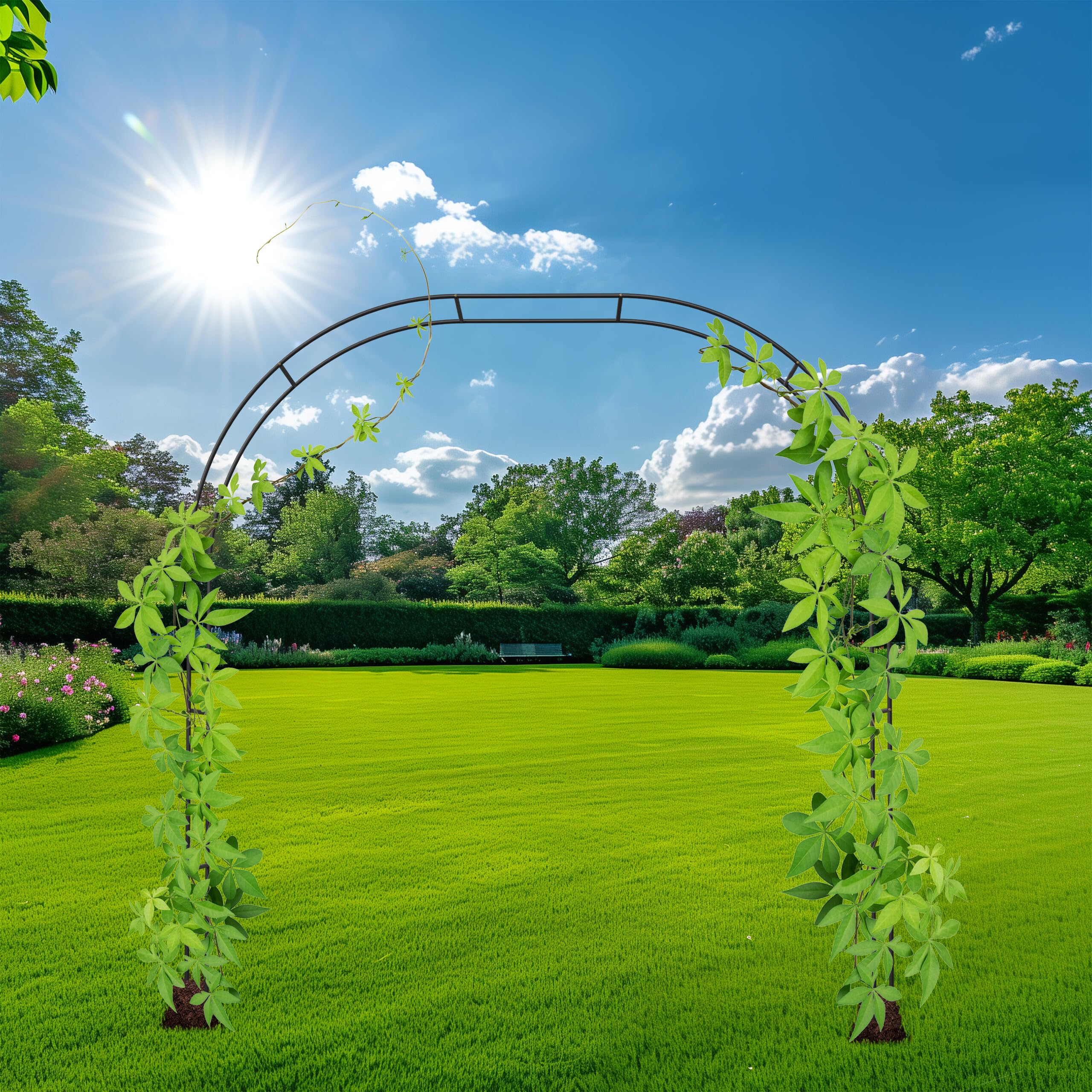 Relaxdays Arche à rosiers, métal, Treillis, Jardin, H : 250 cm, 2 largeurs : 235 ou 180 cm, Plantes grimpantes, Noir