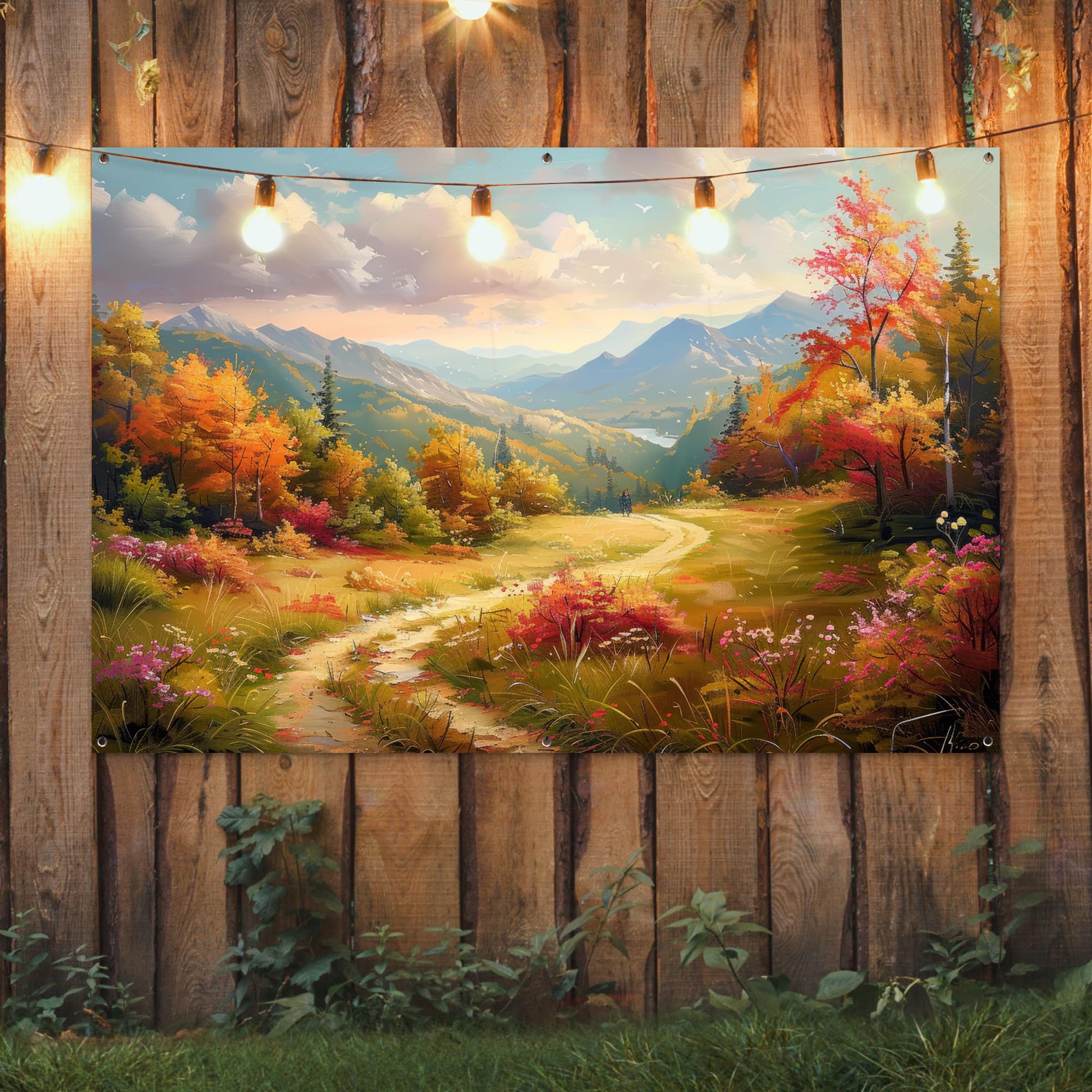 MuchoWow© Decoracion Jardin Exterior Decoración Pared Póster De Jardín | 180x120 cm - Balcón Wall Decoration Patio Posters Decorativos Terraza Paisaje - Ilustración - Naturaleza