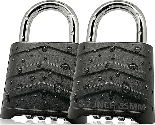 SEPOX 2 candados de combinación grande, para exteriores, 2.2 pulgadas, 2.165 in, resistente a la intemperie, 4 digitales, cuerpo de aluminio de