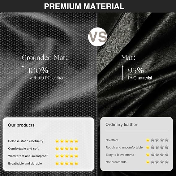 Grounding Mat for Bed, Grounded Pad for Sleep, Anti-Slip PU Leather Grounded Mat with Grounding Cord (27''54'', Full)