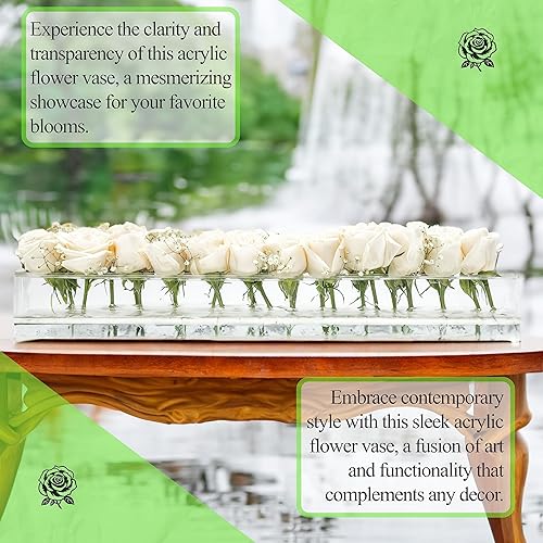 Miniatura 2 de Utopía vibrante, jarrón rectangular de acrílico transparente, (24 pulgadas, 24 agujeros), jarrón de flores de acrílico, jarrones de flores,