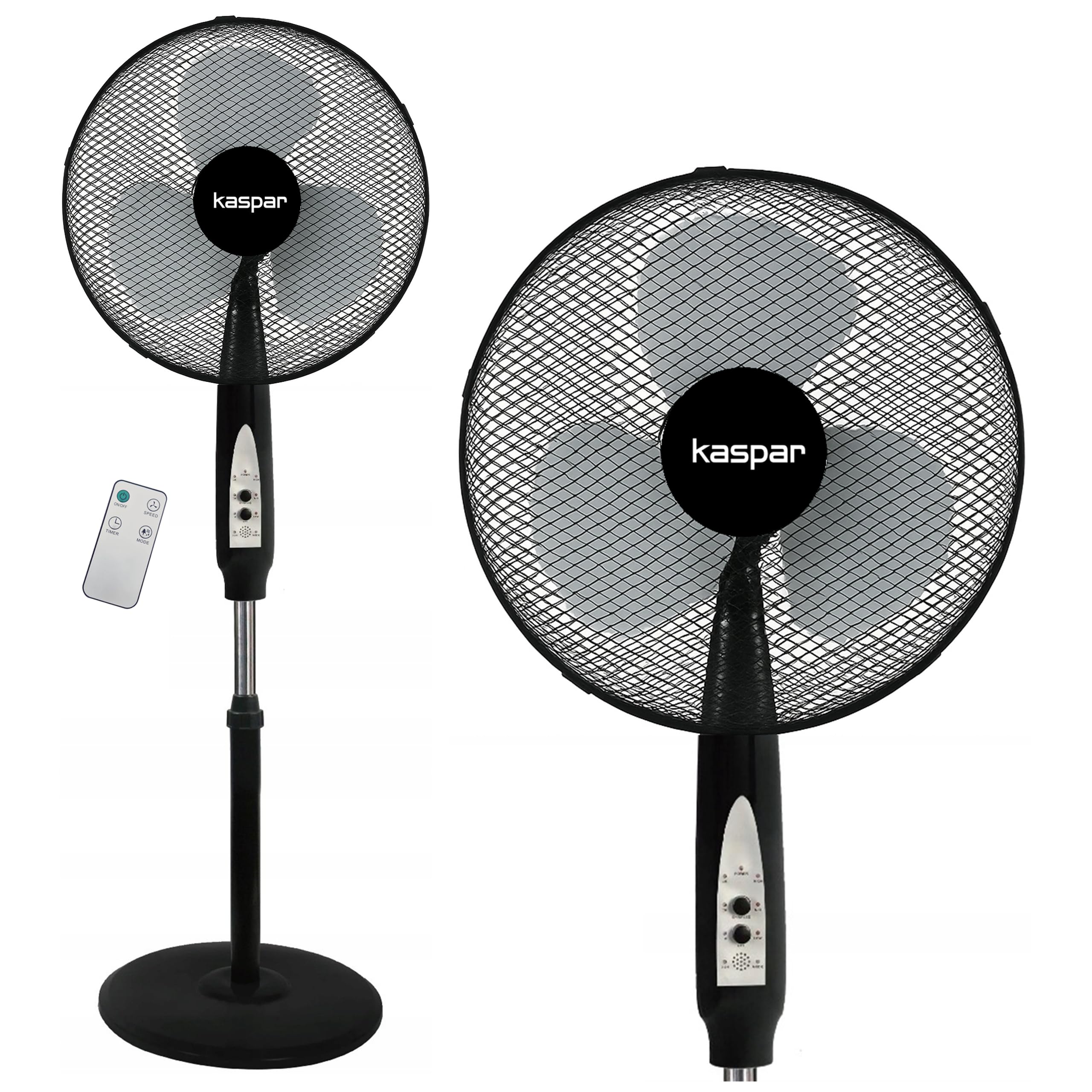 Kaspar Ventilator Standventilator mit Fernbedienung mit 3 Windgeschwindigkeiten Oszillationsfunktion Schwenkfunktion Timer 40 W 36 cm Durchmesser Höhenverstellbar Kreuzfuß Schwarz