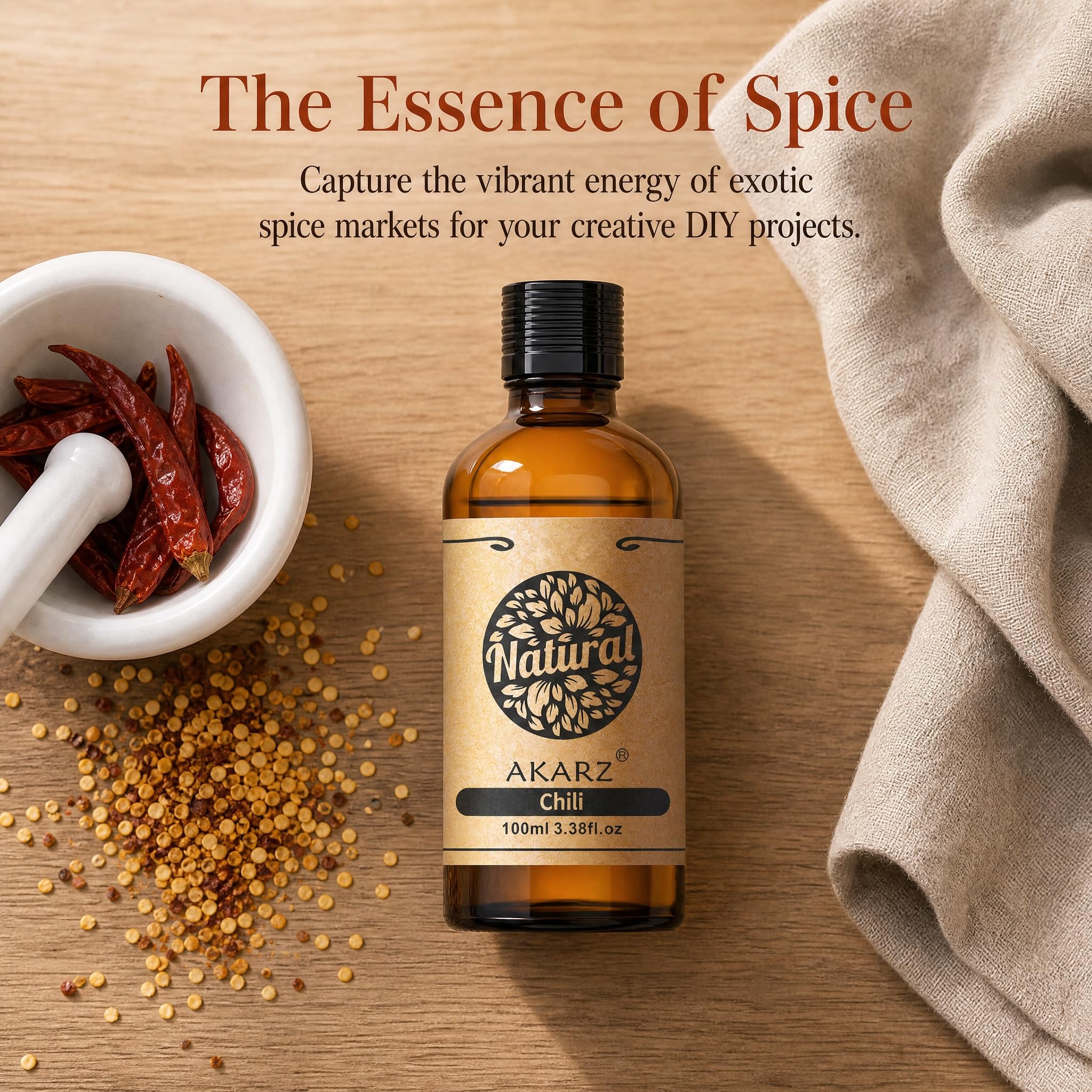 AKARZ 100ml Olejek esencjny z Chili - Naturalny olejek aromatyczny do dyfuzorów, lamp aromatycznych i aromatów pomieszczeń