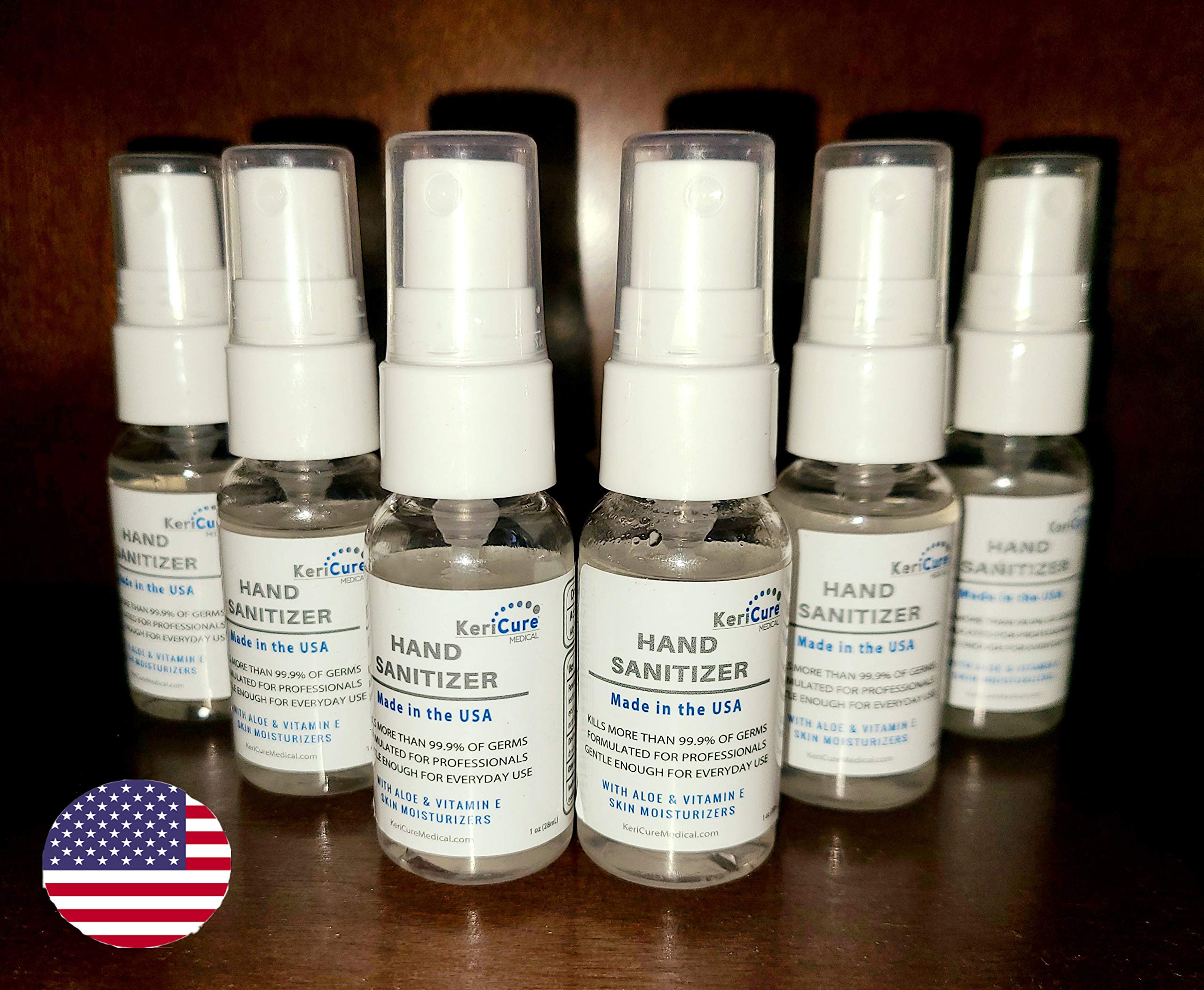 Travel Size Super Moisturizing Hand Sanitizer Sprays, PACK of 6 Travel 1oz Bottles, Fresh Peppermint Essential Oil, Aloe, Vitamin E, Natural Cellulose, Woman Owned Small Biz, Made in the USA
