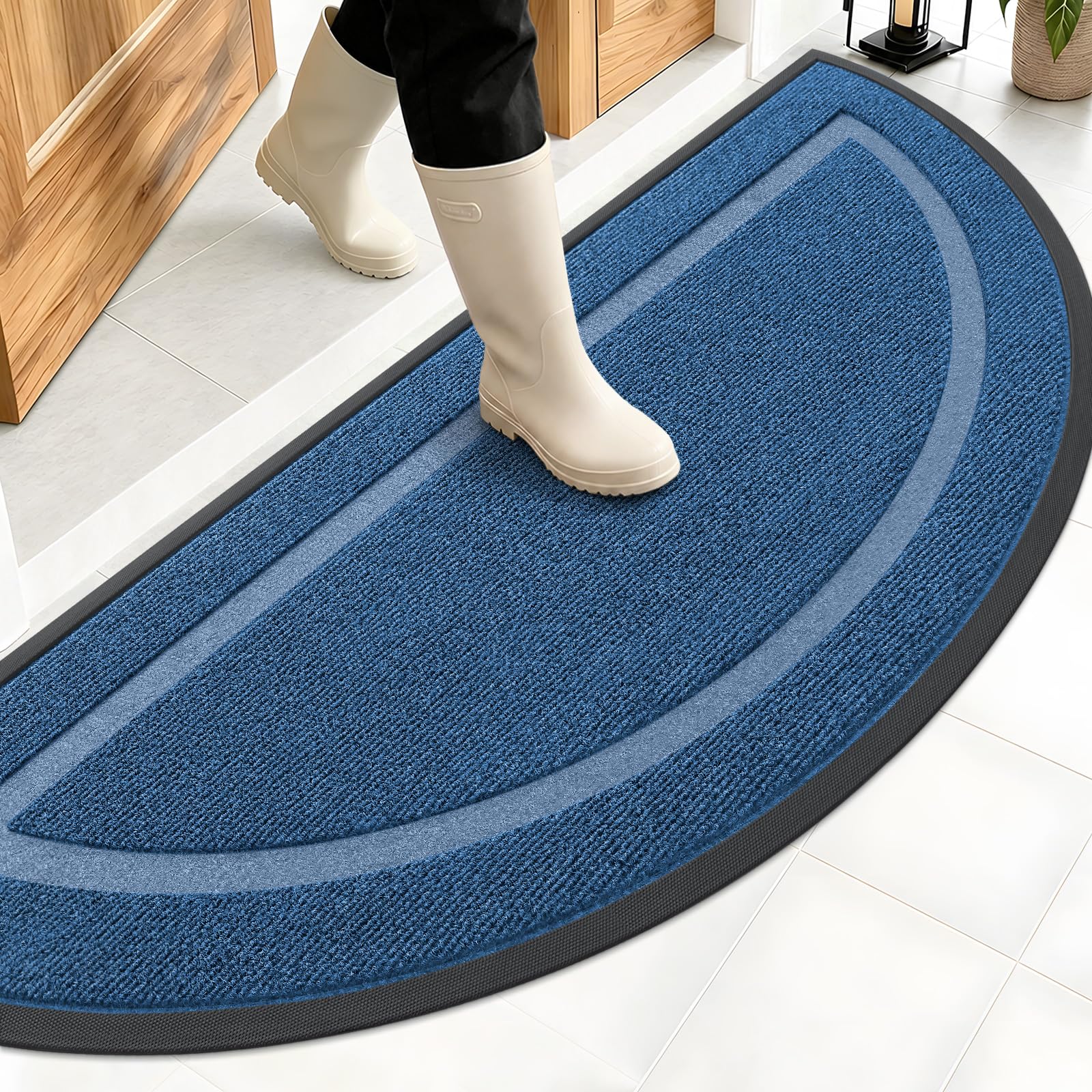 OLANLY Half Circle Front Door Mat Outside 59x23 All-Season Rubber Doormat | Light Blue, Absorbent, Heavy-Duty, Stain and Fade Resistant, Non-Slip Backing, Low-Profile Indoor Outdoor Entryway Mat