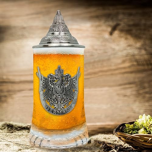 Miniatura 4 de OktoberfestHaus - Medallón de metal de águila alemana medieval, con tapa de metal, 0,5 litros, regalo para hombres con tapa de metal
