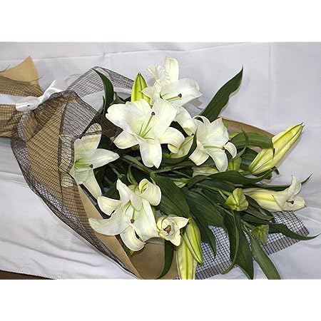 Amazon Puriza 生花花束 ゆり ユリのカサブランカの花束 百合の女王 祝福 市場直送 鮮度抜群 国産 15輪の花束 花束 オンライン通販