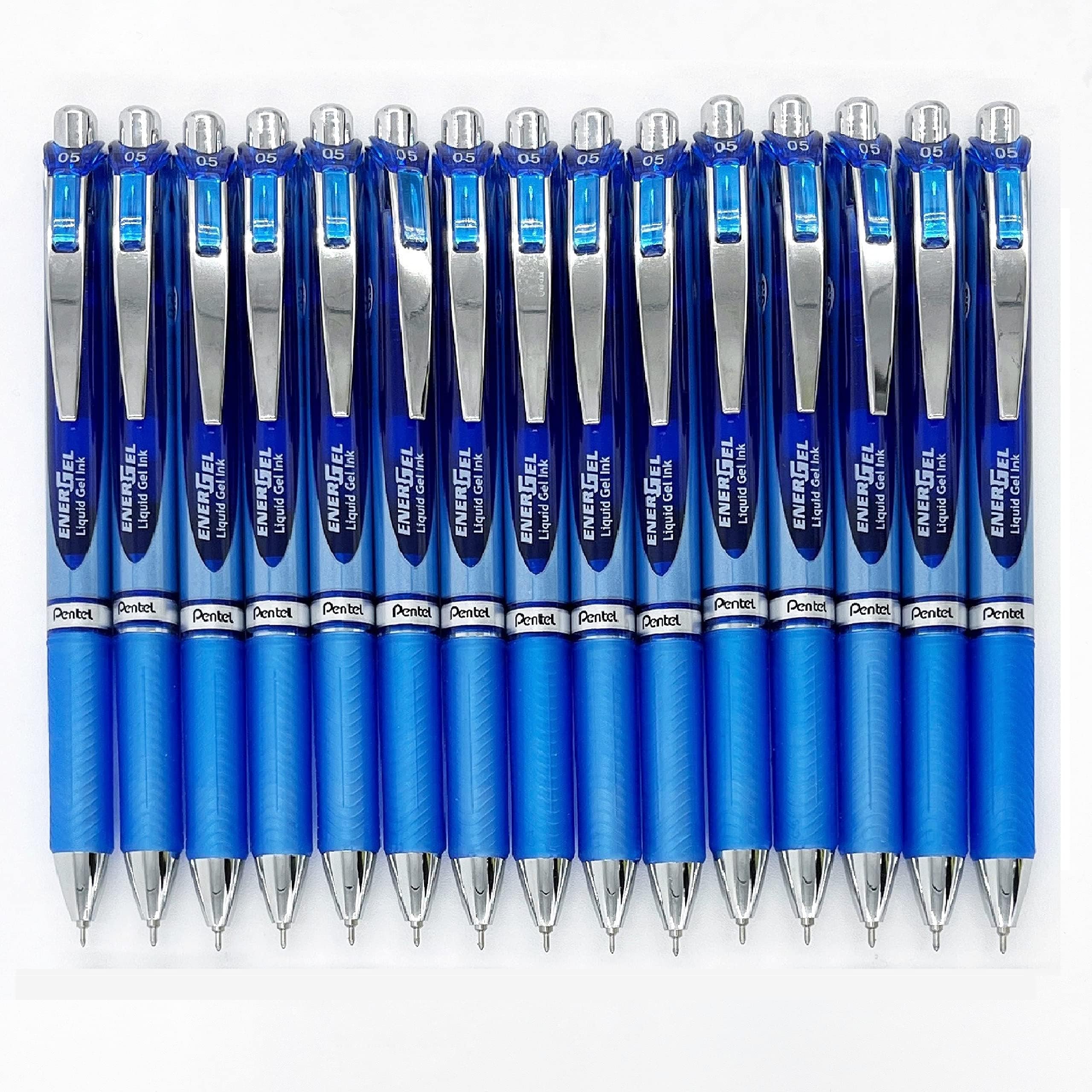 Pentel エナージェル デラックスRTX 格納式リキッドゲルペン、0.5ミリ、細線、ニードル先端 ブルーインク / ブルーボディ / 5本のバリューセット（ショップオリジナル製品説明書付き） 15-Pack