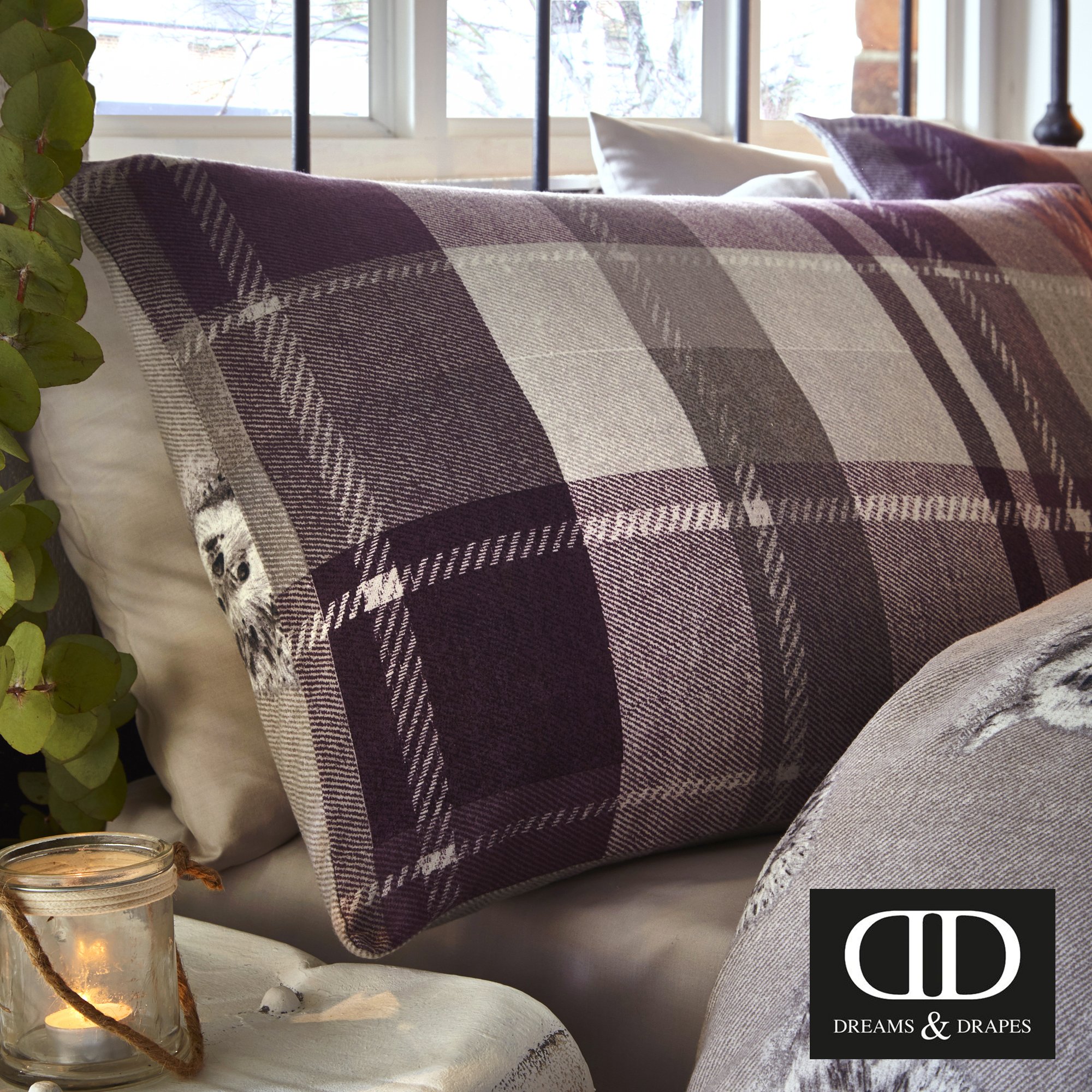 Set Copripiumino Dreams And Drapes 100% Cotone - Prugna, Singolo, Motivo Quadri E Riccio - Foto 8