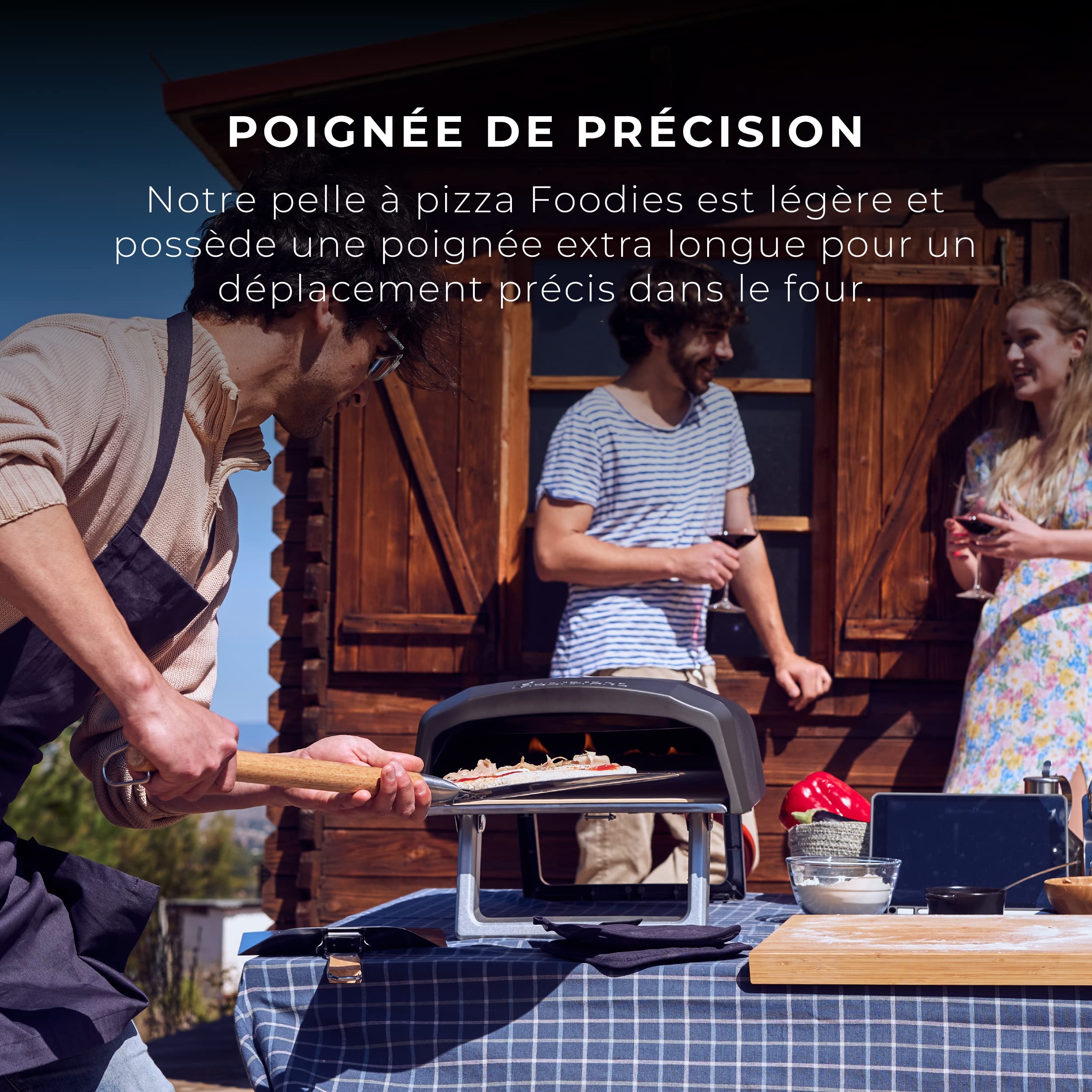 MasterPRO Foodies - Pizza Four - Fabriqué avec en acier inoxydable - 30,5 cm de diamètre de diamètre et 87 cm de long - Effet en bois long - tête ronde