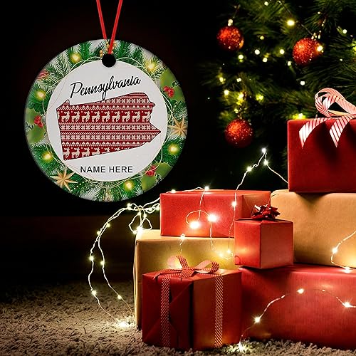 Miniatura 3 de Prezzy Adorno personalizado de Pennsylvania, mapa estatal, regalo de recuerdo para hombres y mujeres, decoración colgante para árbol de Navidad,