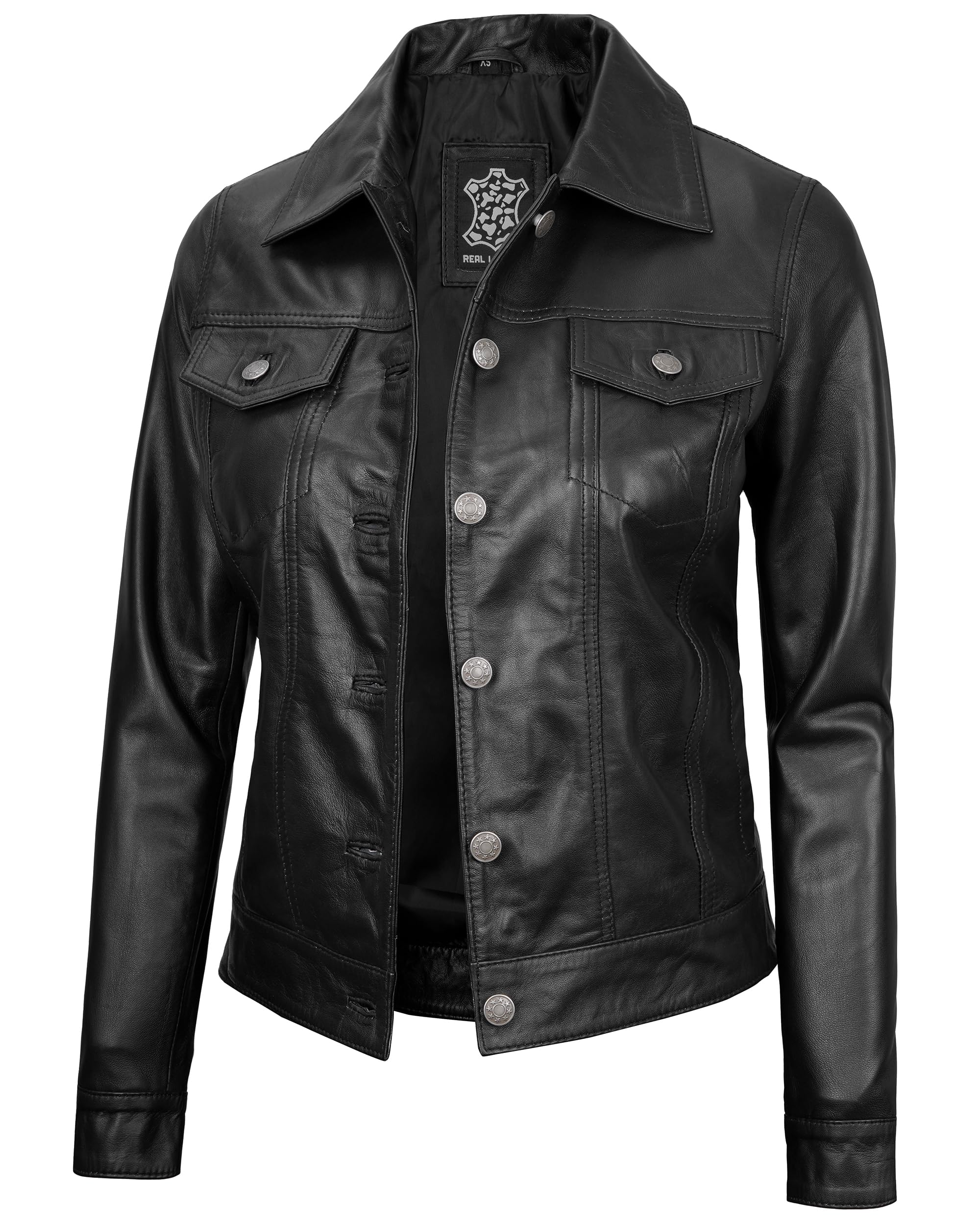 Decrum Trucker Real Lambskin Leather Jacket for Women