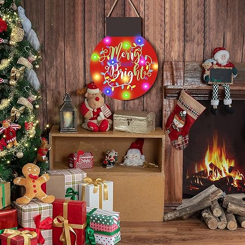 Miniatura 6 de Letreros de madera de Navidad con luces LED de colores, bombillas de madera, letreros de madera colgantes de Navidad para Navidad, vacaciones,
