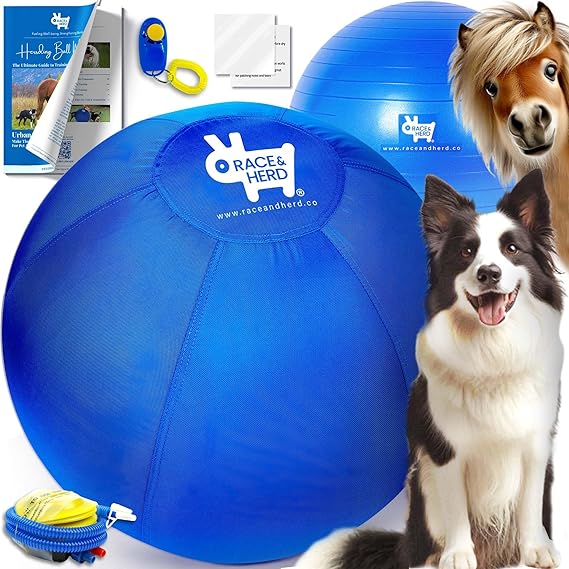 Herding Ball For Dogs & Horses - 25 Inch Inflatable Jolly Ball With Cover And Pump For Play & Training