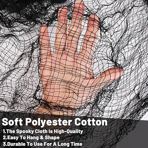 Miniatura 4 de Paquete de 4 decoraciones de tela espeluznante de Halloween, 30 x 72 pulgadas, paños de gasa de Halloween aterradores, paño espeluznante para casa