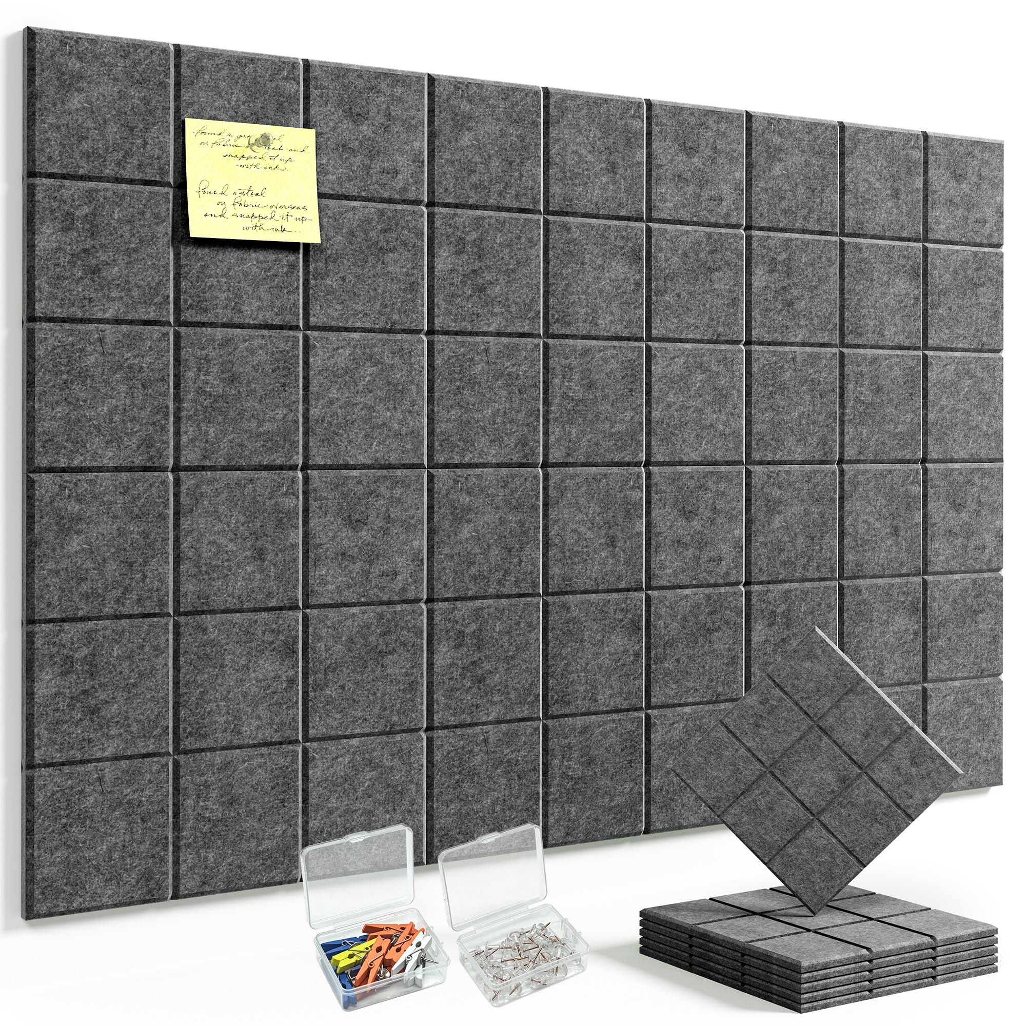 HyFanStr Pin Board Notice Board, 6 Pack 30x30cm Felt Bulletin Board Tiles, Removable Self Adhesive Cork Board Alternative for Classroom Wall Home Office Kitchen, 0.9cm Thick — image 1