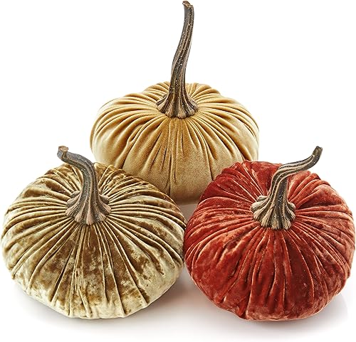 Vista 60 de Set of 3 Velvet 6.25 Inch Pumpkins, fall decor, cozy autumn vibe, tiered tray tablescape, elegant accent decor, Thanksgiving centerpiece, neutral