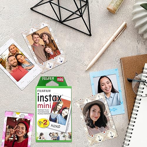 Miniatura 6 de Fujifilm Instax Mini Film - Película instantánea Fuji Film - Paquete doble (20 hojas) - Incluye 20 marcos de calcomanías de colores Moshify