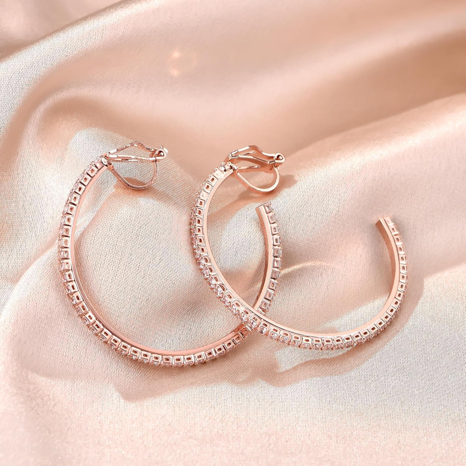 YOQUCOL 4.3CM(1.7in) Clip On Hoop Earrings Cubic Zirconia Non Pierced Ears Hoops for Women - Image 5