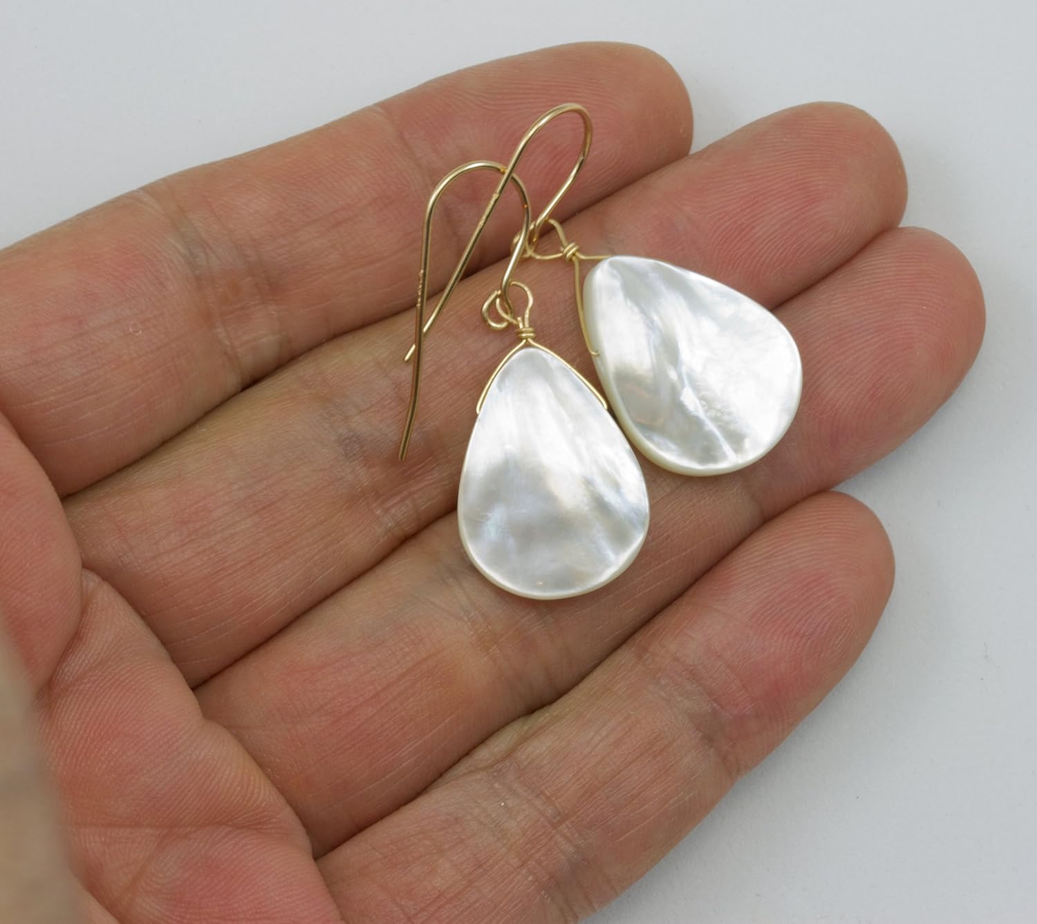 White Mother of Pearl Earrings Large Simple Smooth Teardrop MOP Drops