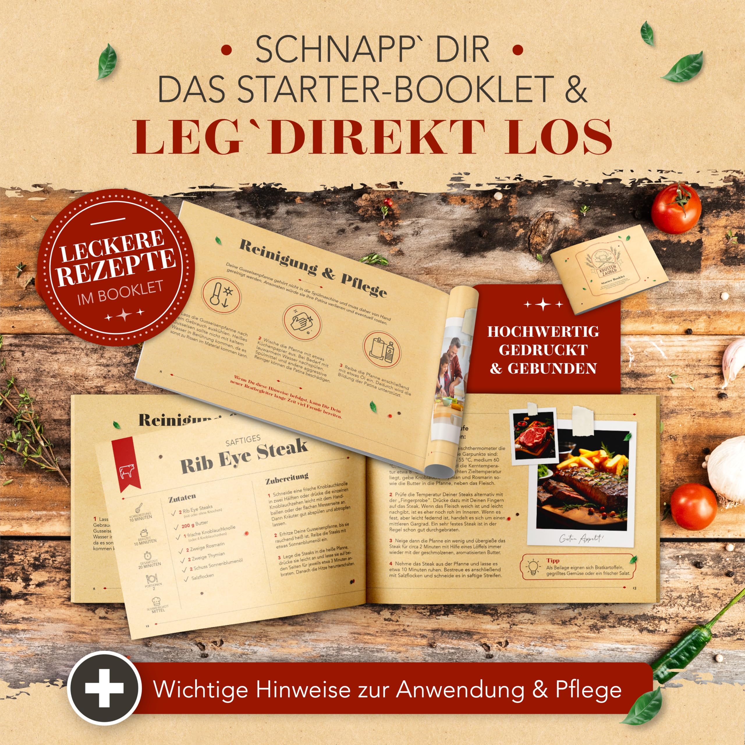 KRUSTENZAUBER 28cm Gusseisenpfanne Induktion Set - Voreingebrannte Gusseisen Pfanne - Ideale Grillpfanne Induktion, Eisenpfanne, Cast Iron Pan, Bratpfanne, Gusseiserne Pfanne Skillet Gusspfanne