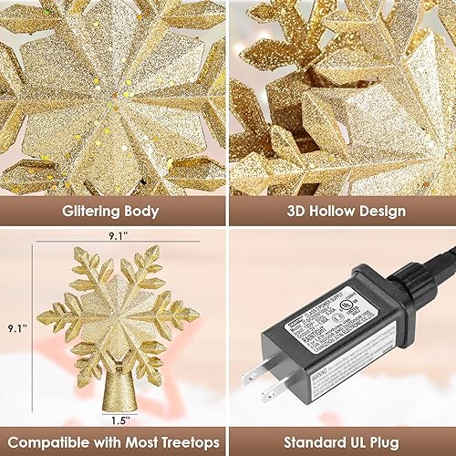 Miniatura 5 de Decoración para árbol de Navidad, estrella iluminada con luz LED giratoria de estrella, estrella dorada con purpurina 3D, luces de proyector de