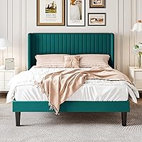 Vista 37 de SHA CERLIN Base de cama de terciopelo tamaño King con cabecera capitoné de canal vertical, plataforma tapizada con listones de madera, no necesita